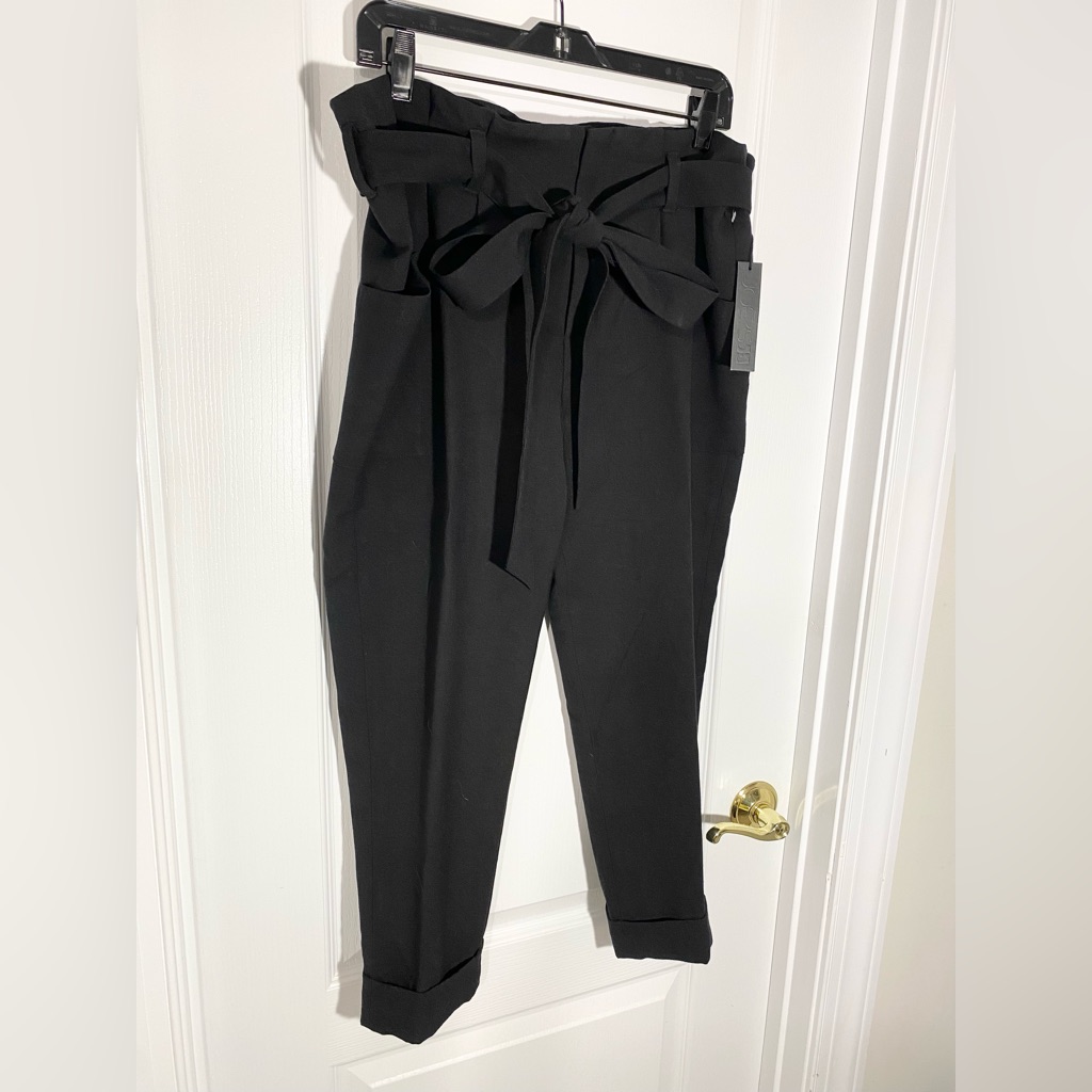 Nwt Y2k Joe's Jeans Wool Blend Paper Bag Waist Belted Cropped Pants Black Sz 29